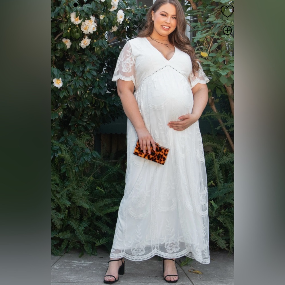 Elegant White Lace Maxi Maternity Dress